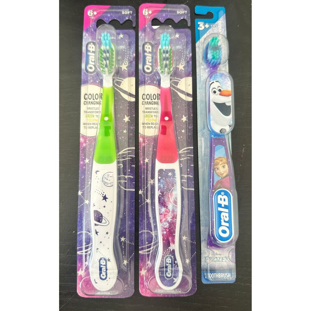 Lot of 3 Kids Toothbrushes Oral-B Color Changing & Frozen Extra Soft New